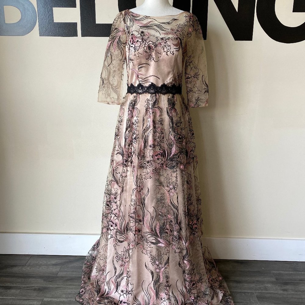 JS Collections Lace Gown with Illusions